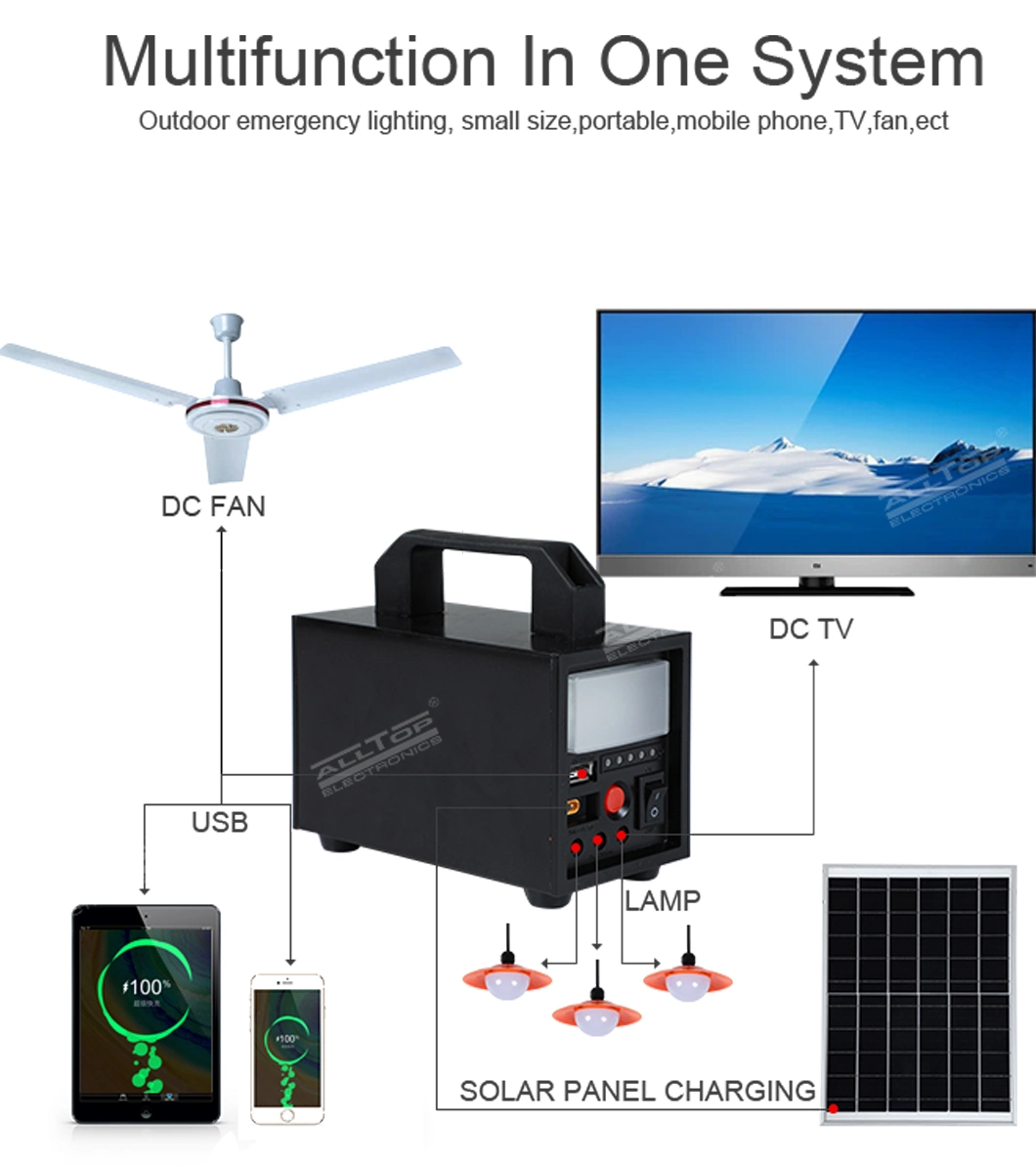 Alltop New Product Multifunction in One 20W 40W 60W Outdoor Indoor Camping Home Solar Power System