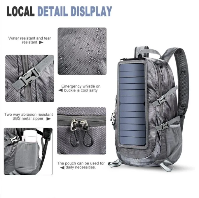 Outdoor Sports Solar Folding Bag Travel Mountaineering Hiking Bag Men and Women Charging Backpack