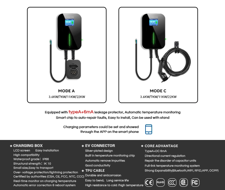 3 Phase AC Home Charging Car Charger 11kw EV Wallbox with APP